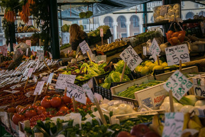 Vegetables at market stall for sale