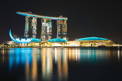 Marina bay sands and artscience museum illuminated at night