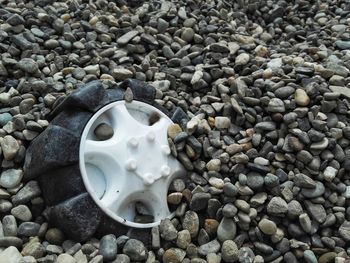 High angle view of coffee on pebbles