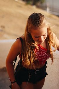 Close-up of teenage girl at beach