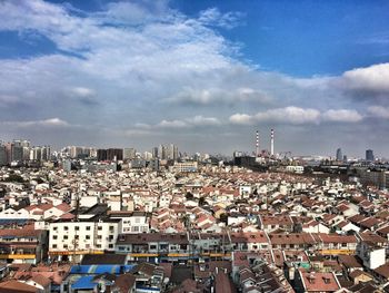 High angle view of cityscape against sky