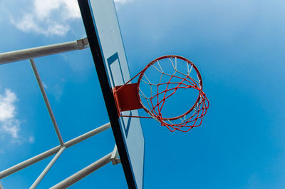 Low angle view of basketball hoop against sky