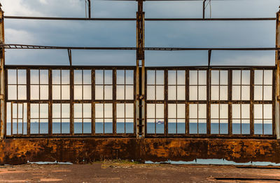 Building seen through glass window