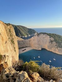 Scenic view of the iconic shipwreck on navagio beach