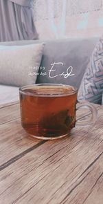 Close-up of tea in glass on table