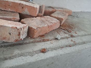 High angle view of stones on wall