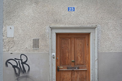 Closed door of building