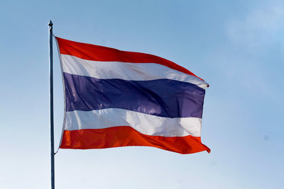 Low angle view of flag against sky