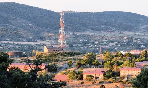 High angle view of buildings in city