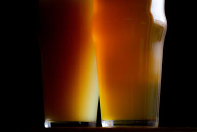 Close-up of lit candle against black background