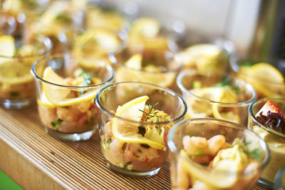 High angle view of food in glass on table