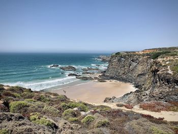 Scenic view of sea against clear sky