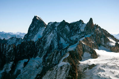 Scenic view of snowcapped mountains against clear sky