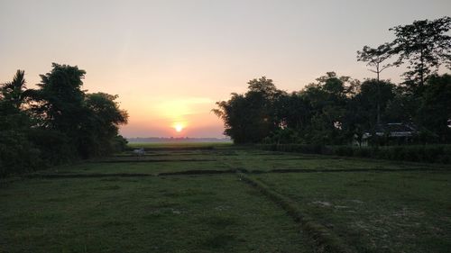 Scenic view of landscape against sky during sunset