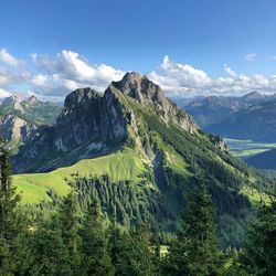 Scenic view of landscape and mountains against sky