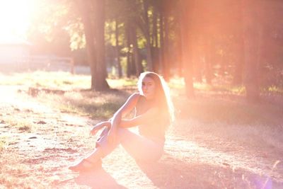 Silhouette of woman in sunlight