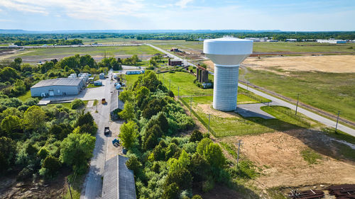 High angle view of buildings in city