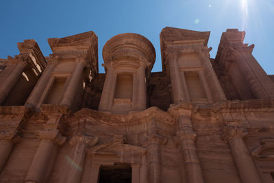 Low angle view of old temple against sky