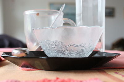 Close-up of ice cream in glass on table