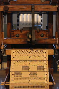 High angle view of machinery on table