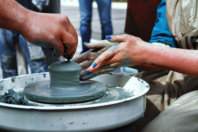 Close-up of hands working