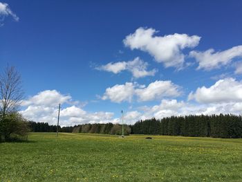 Scenic view of field against blue sky