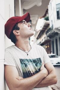 Close-up of young man wearing cap