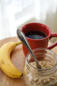 Close-up of drink in jar on table