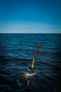 Scenic view of sea against clear blue sky