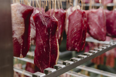 Close-up of meat on barbecue grill