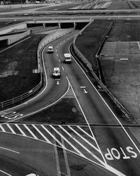 High angle view of light trails on highway