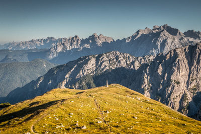 Scenic view of mountains against clear sky