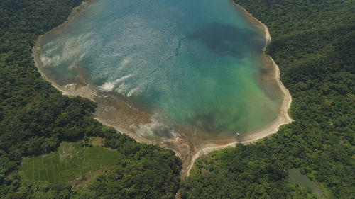 Tropical beach in bay with turquoise water. siwangag cove. coast of tropical island palau