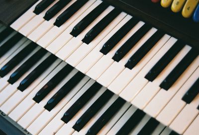 High angle view of piano keys