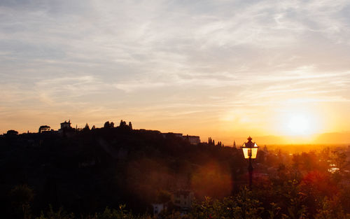 Silhouette buildings against sky during sunset