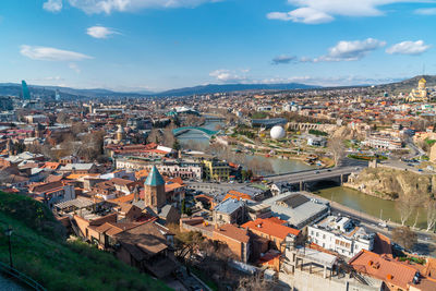 High angle view of townscape against sky