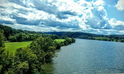 Scenic view of landscape against cloudy sky