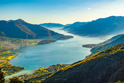 Panorama on the upper lake of como, with gera lario, domaso, and the mountains that overlook them.