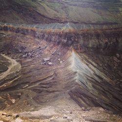 High angle view of barren volcanic landscape