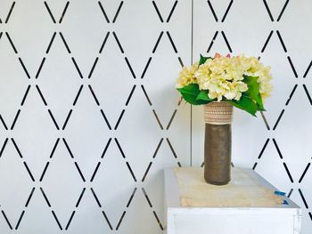 Close-up of flower vase against wall