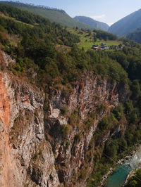 High angle view of trees and mountains