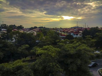 High angle view of townscape against sky