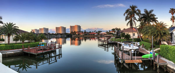 Riverway that leads to the ocean on marco island, florida at sunrise.
