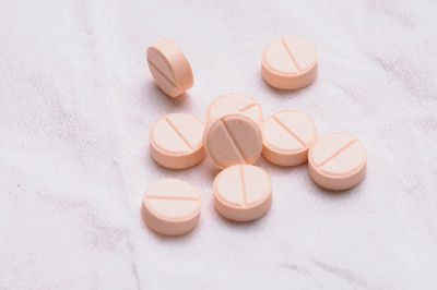 High angle view of tablets on table