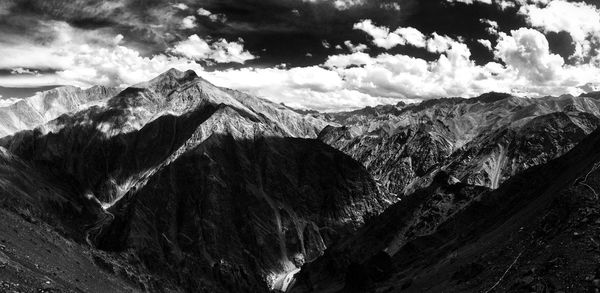 Panoramic view of snowcapped mountains against sky