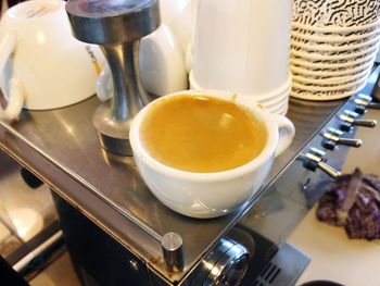 High angle view of coffee on table