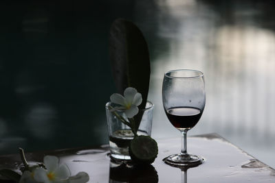 Close-up of wine glass on table