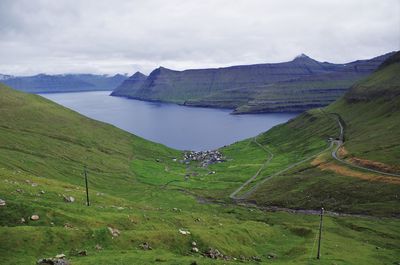 Scenic view of green landscape against sky