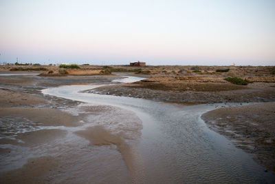 Scenic view of beach against clear sky