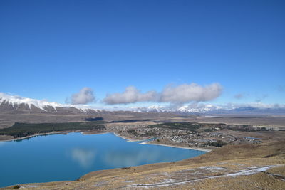 Panoramic view of landscape against blue sky